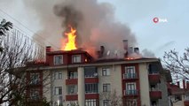Konya'da bir binanın çatısı alev alev yandı