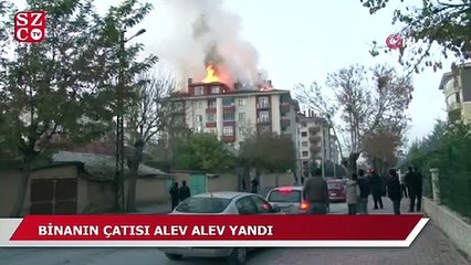 Binanın çatısı alev alev yandı