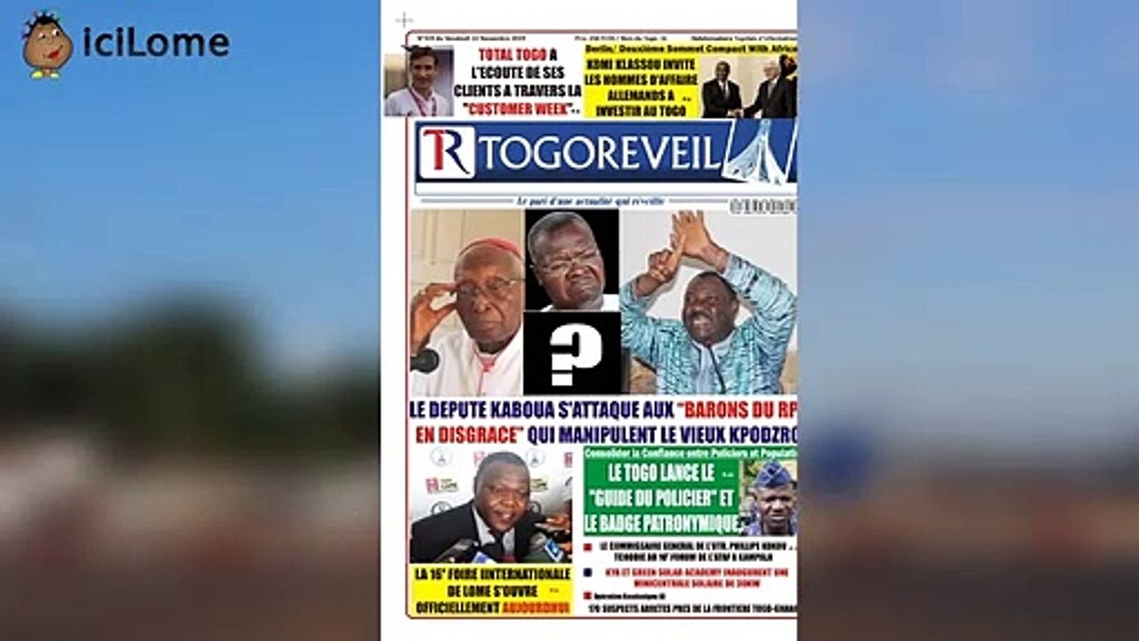 La une des journaux parus ce  vendredi  22 novembre 2019