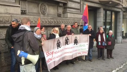 Bruxelles - manifestation du Ptb contre la mission économique bruxelloise et wallonne en Israël (vidéo Germani)