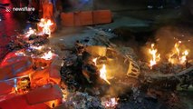 Police motorcycle burned during Bogota protests