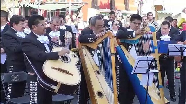 Procesión de mariachis en Ciudad de México en el día de Santa Cecilia, patrona de los músicos
