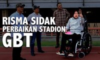 Pakai Kursi Roda, Risma Sidak Perbaikan Stadion GBT Surabaya