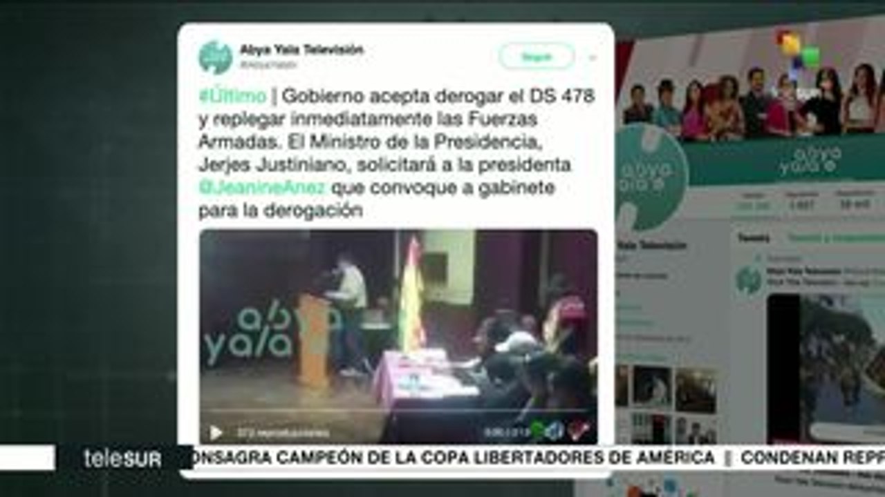 Bolivia: gobierno de facto acepta derogar decreto que avaló represión