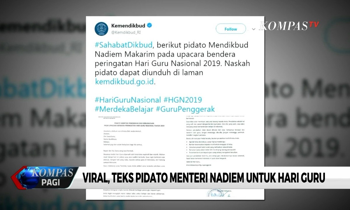 Teks Pidato Nadiem Makarim: Tugas Anda Adalah yang Termulia Sekaligus yang Tersulit