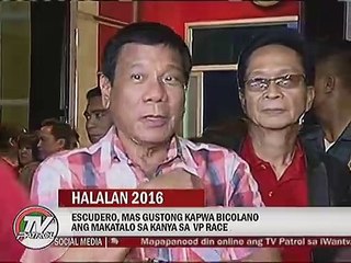 Escudero, mas gustong kapwa Bicolano ang makatalo sa kanyang sa VP Race