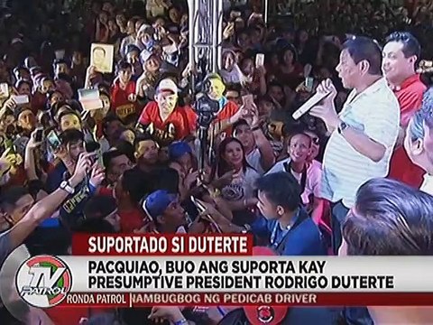Pacquiao, buo ang suporta kay presumptive President Rodrigo Duterte