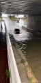 Une automobiliste veut absolument passer en voiture sous un pont inondé