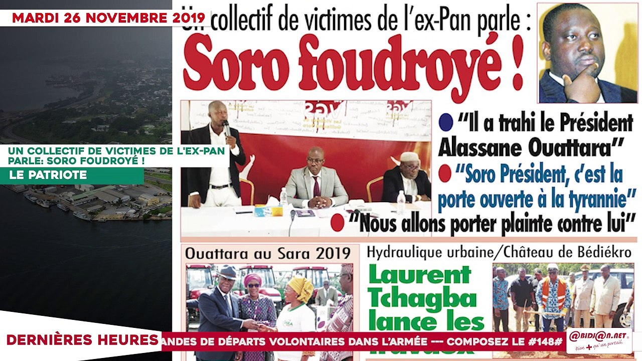 Le Titrologue du 26 novembre 2019: Soro foudroyé !!!