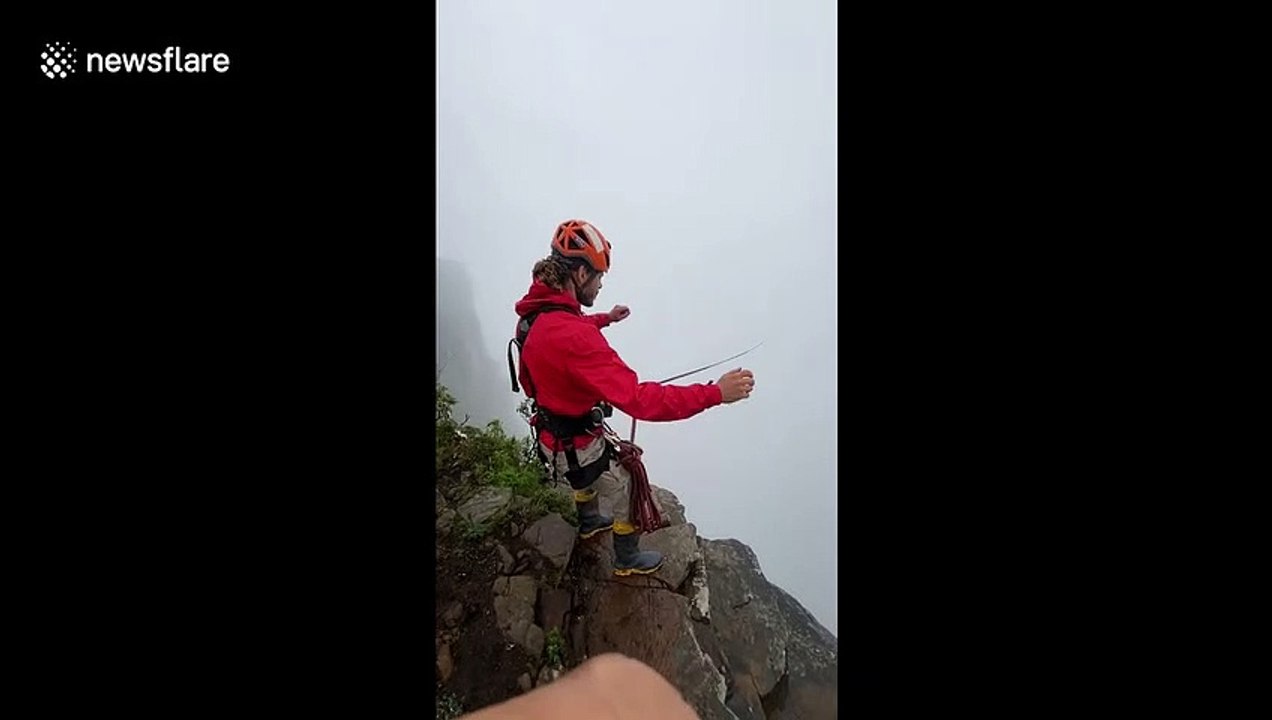 Into the abyss: Brazilian slackliner launches himself off canyon into 110-metre-high cloudy chasm