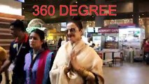 Evergreen love queen Diva Rekha in white and golden saree spotted at the airport