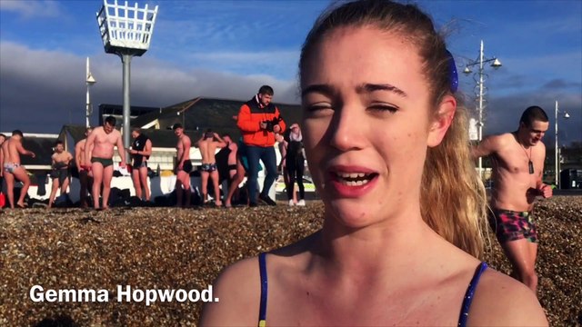 Chichester university students take dip in sea at Bognor Regis beach