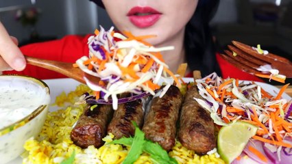 ASMR EATING LAMB KEBAB + SAFFRON RICE + COLESLAW + ONION NASI KEBAB KAMBING