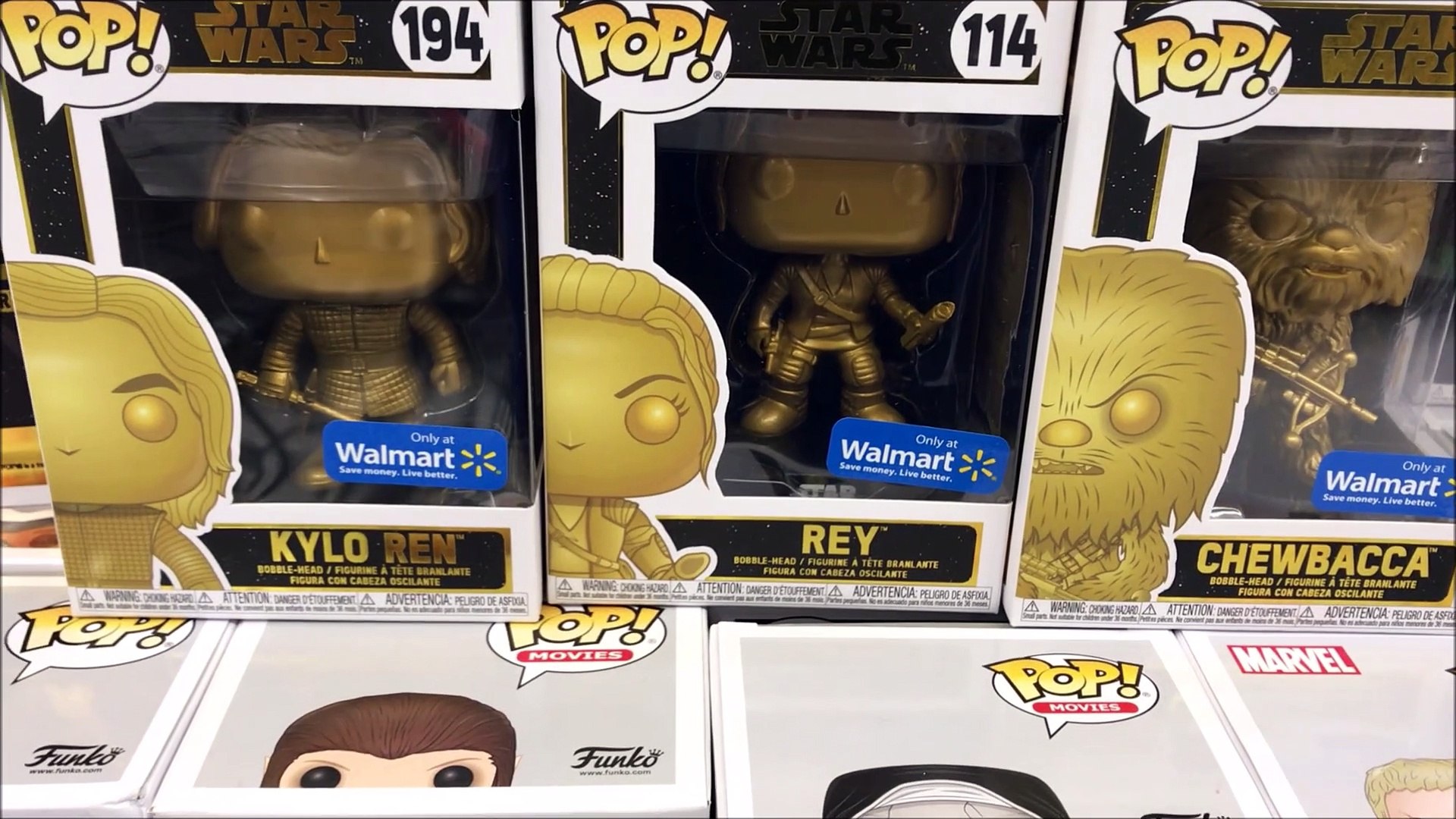 Star Wars Kylo Ren, Rey & Chewbacca Gold Funko Pop Walmart Exclusive Vinyl Figures