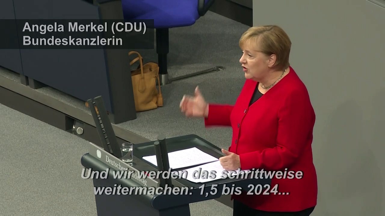 Merkel: Zwei Prozent für Rüstung bis 'Anfang der 30er Jahre'