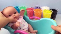 Fun Learning Colors with Baby Doll Bath Time In Water Beads Jelly Balls Pretend Play for Children