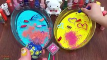 Mixing Makeup Into Clear Slime Yello Slime vs. Blue Slime Satisfying Slime Video Colors Slime For Kids