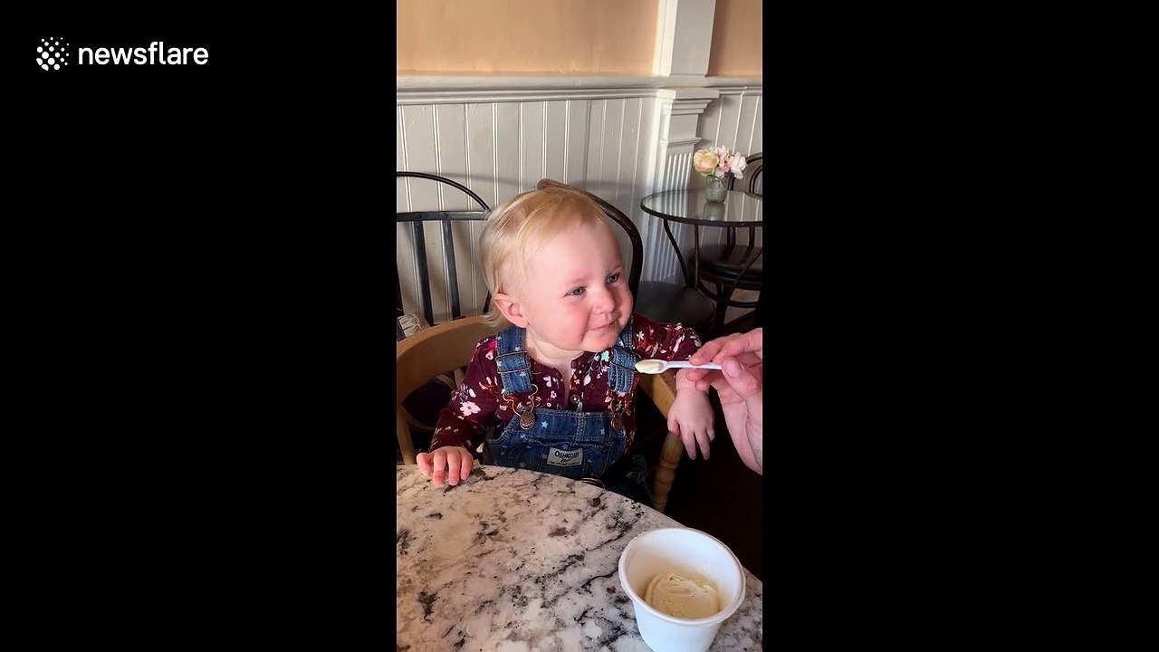 US Baby tries ice cream for the first time and makes funny cute faces