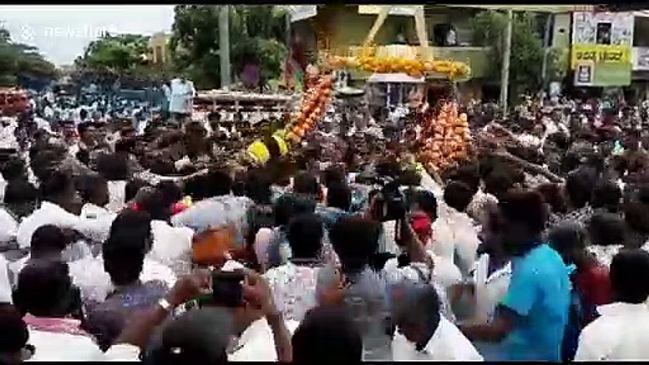 15-foot garland of apples stripped in seconds by Indian politician supporters