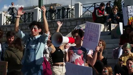 Young protesters hold "Fridays for Future" rally in Athens