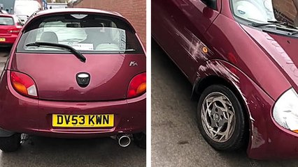 Il pose un gros pot d'échappement sur sa Ford Ka et l'encastre dans un mur en sortant du garage