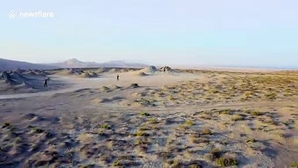 Otherworldly drone footage of Azerbaijan's oozing mud volcanoes