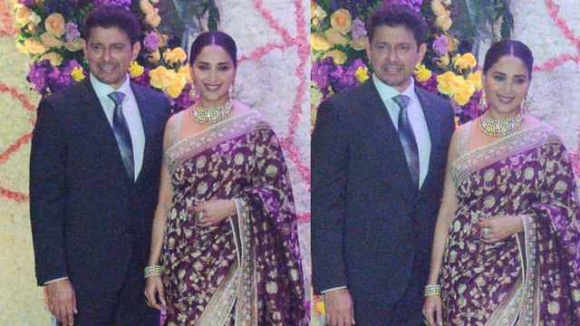Madhuri Dixit With Husband Sriram Nene At Sooraj Barjatya's Son Devaansh Barjatya Wedding Reception