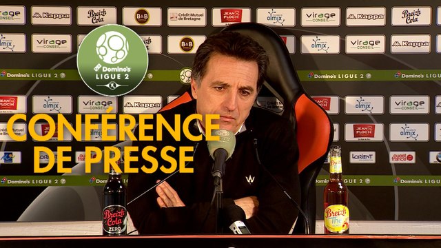 Conférence de presse FC Lorient - Grenoble Foot 38 (2-1) : Christophe PELISSIER (FCL) - Philippe HINSCHBERGER (GF38) - 2019/2020