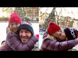 David Beckham kisses Harper's lips as they get into festive spirit on daddy-daughter date