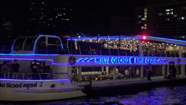 Chao Phraya River tourist boats at night, Bangkok