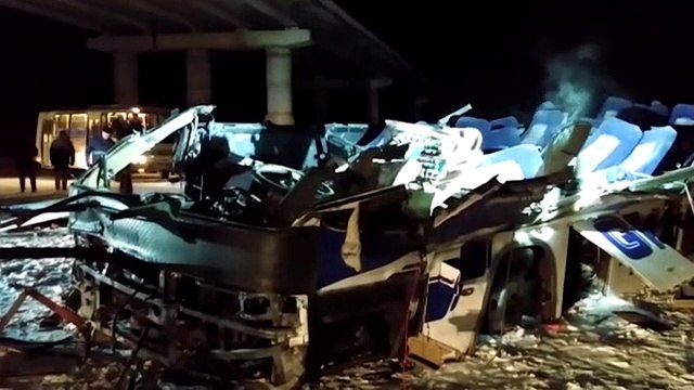19 killed as bus plunges onto frozen river in Russia