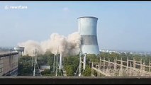 Two cooling towers demolished at power plant in west India