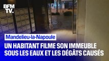 Un habitant de Mandelieu-la-Napoule a filmé la cage d'escalier de son immeuble, transformée en torrent d'eau, puis les dégâts au lendemain des intempéries