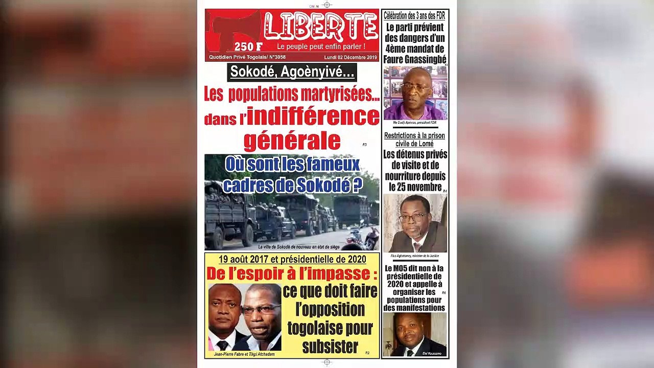 La une des journaux parus ce  02 décembre 2019