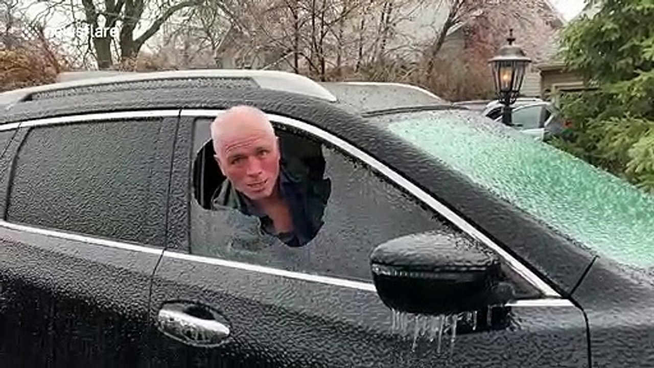 Canadian dad manages to find humour after ice storm completely freezes car