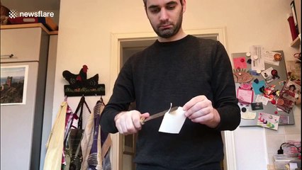 Man has hilarious reaction to how sharp his grandmother's knife is