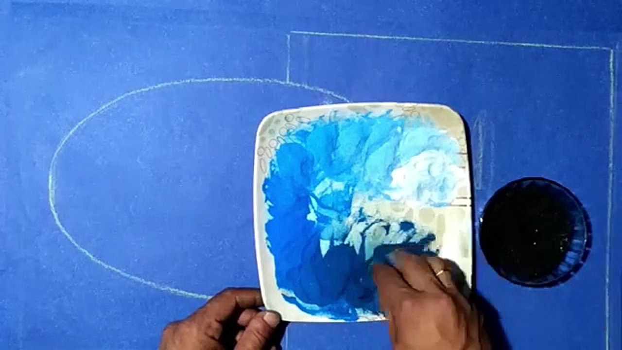 3D rangoli of a floating ball. Rangoli art trick on paper. simple and innovative rangoli .