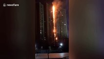 Huge fire engulfs Chinese high-rise forcing residents to be evacuated
