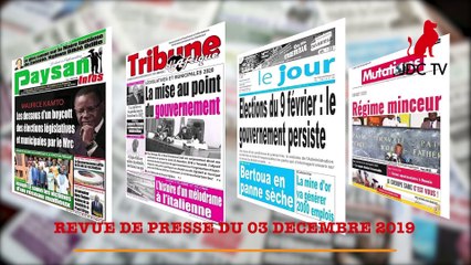 REVUE DE PRESSE CAMEROUNAISE DU 03 DÉCEMBRE 2019
