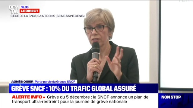 Agnès Ogier (SNCF): Seulement 3% des TER pourront circuler et pour les intercités le trafic sera quasiment nul le 5 décembre