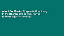 About For Books  Corporate Concinnity in the Boardroom: 10 Imperatives to Drive High Performing