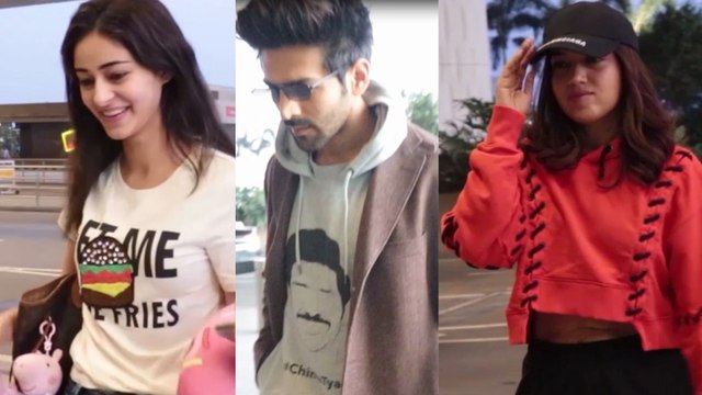 Kartik Aaryan, Bhumi Pednekar & Ananya Panday fly to Delhi to promote Pati Patni Aur Woh