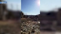 لحظة سقوط برميل متفجر من طائرات نظام أسد على بلدة إحسم في جبل الزاوية بإدلب