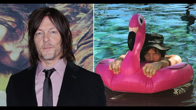 Norman Reedus couldn't be further from The Walking Dead on pink flamingo