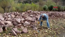 Emekli memur, taşlara şekil vererek duvar örüyor