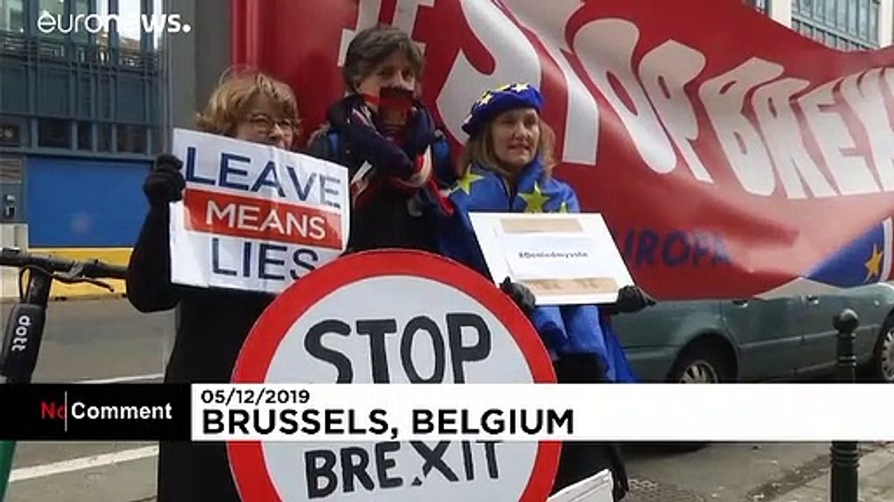 Anti-Brexit protesters gather outside British embassy in Brussels
