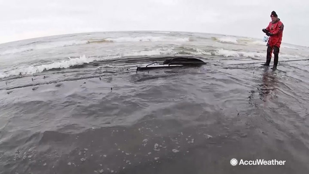 Waves brought an unusual sight to these beach shores