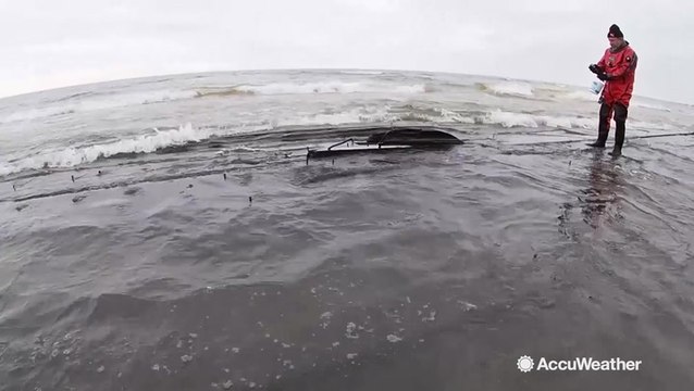 Waves brought an unusual sight to these beach shores