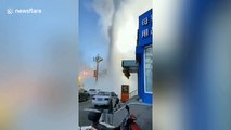 Water pipe bursts in north China creating colossal fountain over busy road