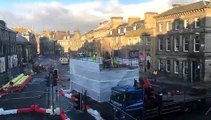 Watch as Leith's Rabbie Burns statue gets prepared for removal as tram works continue